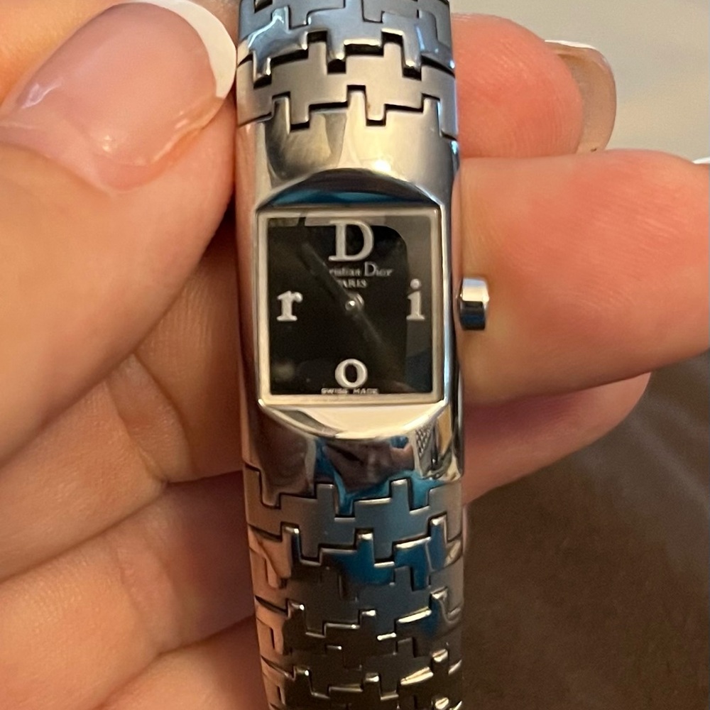 EUC Dior Silver Stainless Steel Women's hounds-tooth Link Bracelet Watch - Picture 2 of 16